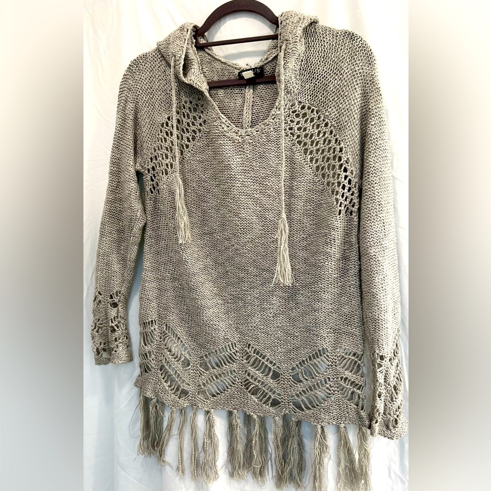 Grey fringe sweater size small